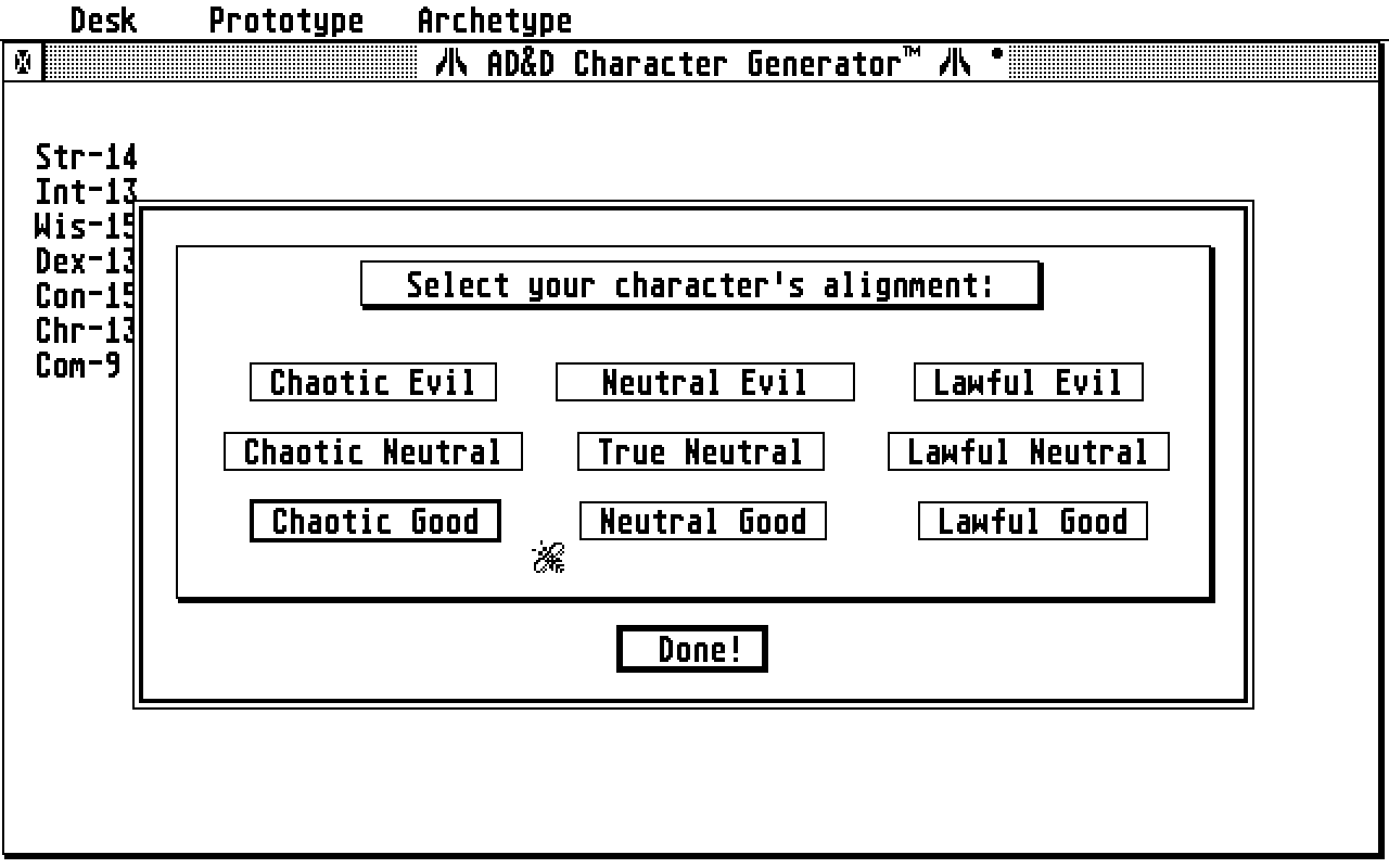 Advanced Dungeons and Dragons Character Generator atari screenshot